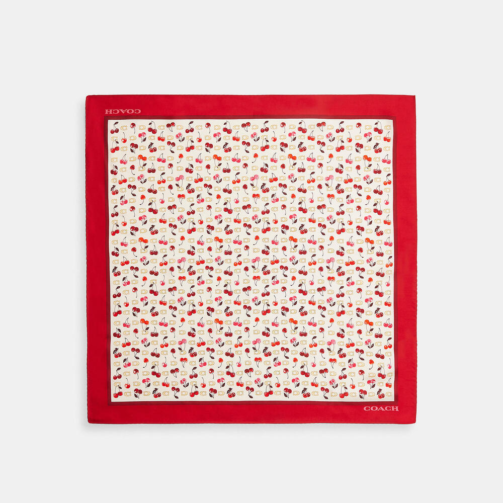 Coach Sculpted C Cherries Print Silk Bandana